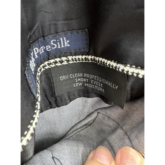 Burberry Saks Fifth Avenue Blazer Black White Plaid Houndstooth Pure Silk VTG - Picture 7 of 13